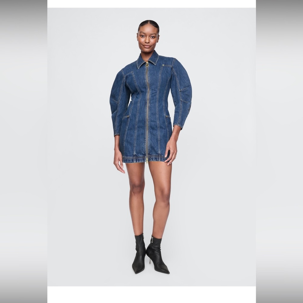 GAP X CULT GAIA BARREL DENIM MINI DRESS SIZE XXS IN MEDIUM INDIGO